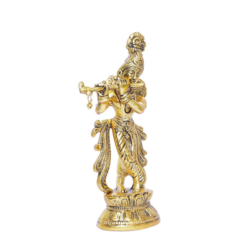 KridayKraft Lord Krishna Metal Statue,Krishna Murti Playing Flute for Temple