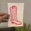 ORIGINAL Pink Cowgirl Boot Linocut Prints on Paper (roughly 4”x6”)