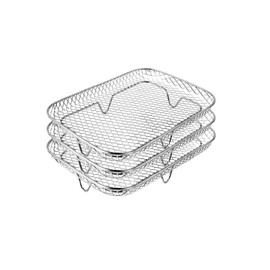 Air Fryer Rack, Stackable Stainless Steel Air Fryer Basket, 3 Layers Dehydrator Rack for Air Fryer Oven Press Cooker, Rectangle Air Fryer Accessories（7.6"Lx5.3"Hx3.7"H）