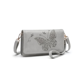 ANFUMAN Crossbody Bags For Women Wristlet Wallet Phone Purse Shoulder handbags Multi-Function Small RFID Clutch Card Holder, Light Gray, Small