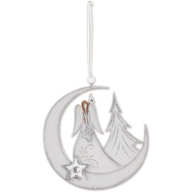 Sunset Vista Designs Decorative Hanging Figurine Christmas Ornament, 6 Inch Metal, Angel on Moon
