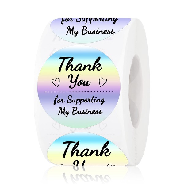 Thank You Stickers Roll 1.5 inch Small Business Rainbow Holographic Stickers Tags for Wedding,Flower Bouquets,Greeting Cards,Birthday,Mailers Bag,Party Gift Bags Wrap Tags