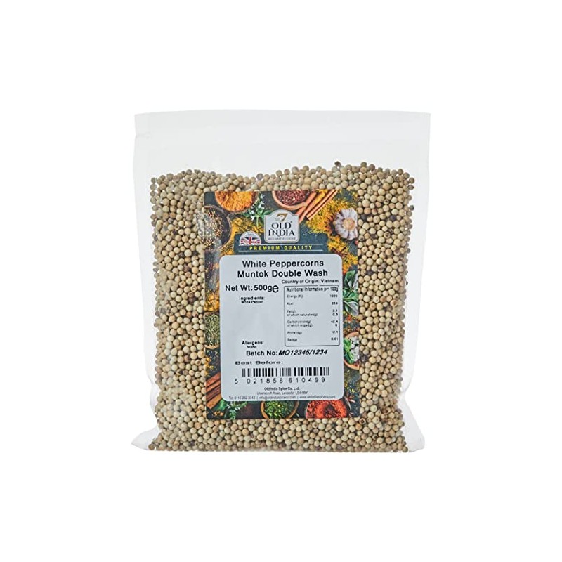 Old India White Peppercorns Muntok Double Wash 500g