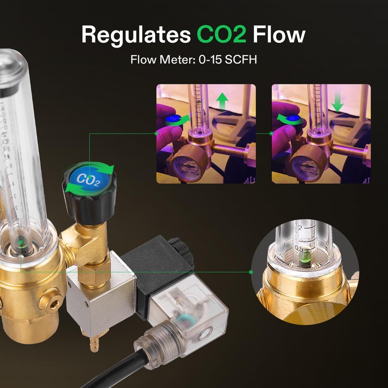 VIVOSUN Hydroponics CO2 Regulator Emitter System with Solenoid Valve Flowmeter