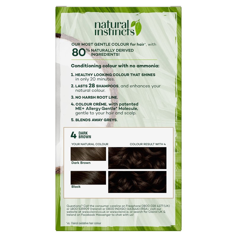 Clairol Natural Instincts Semi-Permanent No Ammonia Hair Dye, 4 Dark