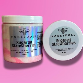 Sugared Strawberries Emulsified Body Butter with Pink Shimmer, Deeply Moisturizing for Dry Skin - Body Care whipped - Specification: Bundle of two 8 oz