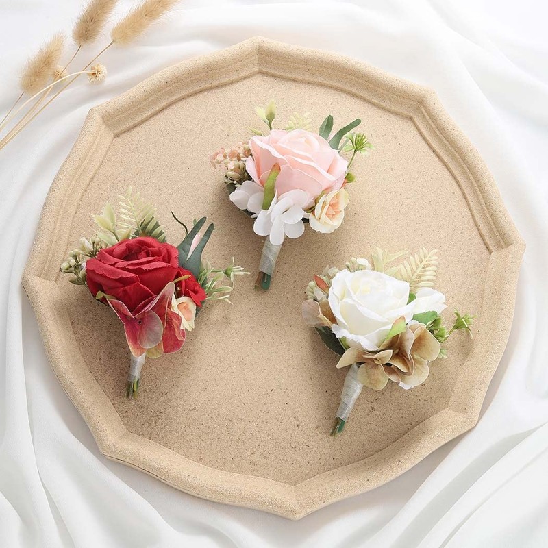 Latious Wedding Flower Boutonniere Red Groom Rose Buttonholes Men's Boutineer