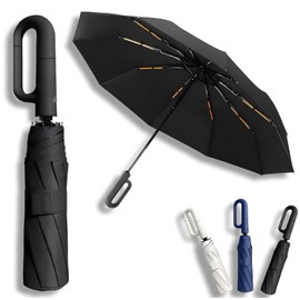 Paraguas Plegable Automático con Hebilla de Anillo, Paraguas de Bolsillo Reforzado, Sombrilla Grande Resistente al Viento, Con 20 Varillas Reflectantes y Protección UV, Para Hombres y Mujeres