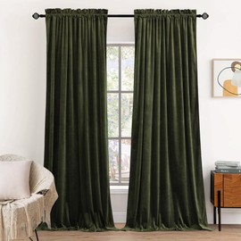 Dchola Olive Green Velvet Curtains for Bedroom Window, Super Soft Vintage Luxury Heavy Drapes, Room Darkening Rod Pocket Curtain for Living Room, W52 by L96 inches, 2 Panels