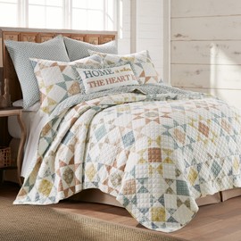 Levtex Home - Lottie Quilt Set - Twin Quilt and One Standard Sham - Patchwork - Sienna Teal Green Ochre Taupe and Cream - Quilt (68x86in.) and Sham (20x26in.) - Reversible - Cotton