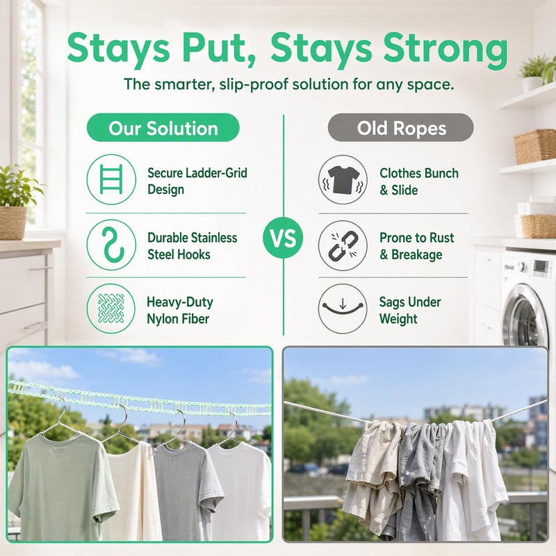 10m Clothes Lines, Portable Washing Line Extra Strong & Water