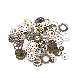 1 Pack 100 g Steampunk Gears Vintage Steampunk Gears Set Pendant Metal for Jewellery Crafts Charms Pendant Charm for Crafts Bracelet Necklace Earring Mixed Charms Antique Silver Gold