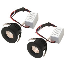 Scpopfer 2Pack 1W Mini Spotlights Indoor 1inch Recessed Showcase Display Under-Cabinet LED Lights Fixture with AC 110V/220V to 3-12V Power Supply LED Driver 3000K Warm-White Lighting Black-Shell