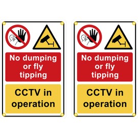 No dumping or fly tipping CCTV in operation - 300mm x 200mm plastic signs with rounded corners and eyelets