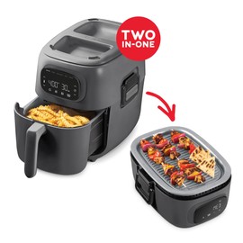 Dash Flip & Fry™ Digital 2-in-1 Grill + Air Fryer with 5 functions, 7 Qt Capacity, Air fryer & Indoor Grill for fries, wings, burgers and more - Forged Iron