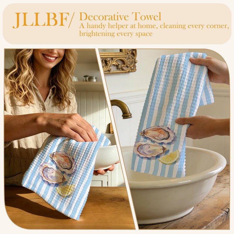 Lemon Oyster Kitchen Hand Towels 16x24 Inch, Oyster Lovers Gifts,