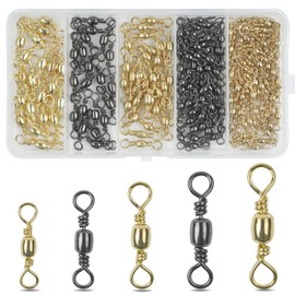 JOGFFDE 210pcs Fishing Barrel Swivel Rolling Barrel Bearing Fishing Swivel with Solid Ring High Strength Fishing Lure Line Tackle Connector Size 2 4 6 8 10