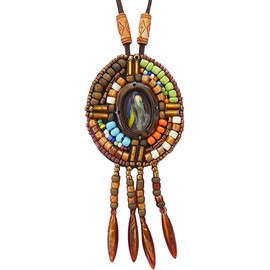 DREMINOVA Boho Multicolored Seed Beaded Bohemian Necklace Round Pendant American Native Statetment Trendy Women’s Jewelry (Ethnic Multicolor)
