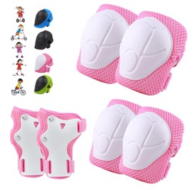 6PCS Kids Protective Gear Set, Knee Pads for Kids 3-10 Years Old, Toddler Knee Pads and Elbow Pads, Wrist Guards Set, Skating Cycling Bike Rollerblading Scooter, Upgraded & Durable Material, Pink