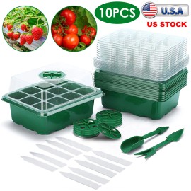 iMountek 10Pcs Adjustable Seed Trays Seedling Starter Tray Kit 120 Cells Humidity Dome