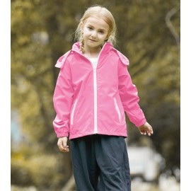 SaphiRose Kids Rain Jacket Waterproof Raincoat Mesh Lined Coat with Removable Hood for Boys Girls (Pink,8-9 years)