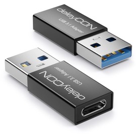 deleyCON USB C Adapter 3.0 (Pack of 2) 5Gbps C to A, for Charging Data Cable Charger Power Bank for iPhone 17 16 15, iPad, AirPods, Watch, Galaxy S26/S25/S24, PC, Tablet, Notebook - Black