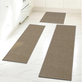 Lunofox Kitchen Mats for Floor Set 3, Absorbent Runner Rug, Kitchen Rugs Non Slip Washable, Quick Dry for Wet Area, Stain Resistant with Rubber Backing Floor Protector, Oatmeal 17"x24"+17"x47"+17"x59"
