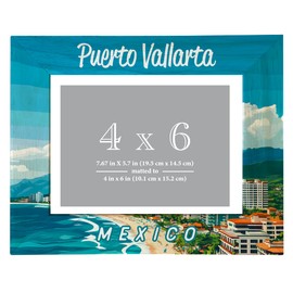 R and R Imports Puerto Vallarta Mexico Design D Souvenir Wooden Photo Frame Matted 4 x 6 Inch Single