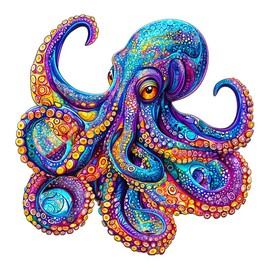 Jigfoxy Wooden Puzzles for Adults, Octopus Wooden Jigsaw Puzzles for Adults, Wood Puzzles Adult, Unique Animal Shape Wood Cut Puzzles for Family Friend Puzzle Lovers(S-8.5 * 8.4in-100pcs)