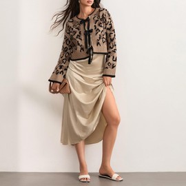 Himllauen Women Casual Knit Cardigan for Autumn Winter Leopard Print Ribbed Soft Loose Long Sleeve Tie Front Closure Fall Sweaters Streetwear Aesthetic Clothes (Light Brown, M)