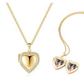 AllerPierce Women's Heart Necklace Photo Locket Photo Pictures Amulet Stainless Steel Pendant Photo Locket Open Necklace Gift for Women Girls, Stainless Steel