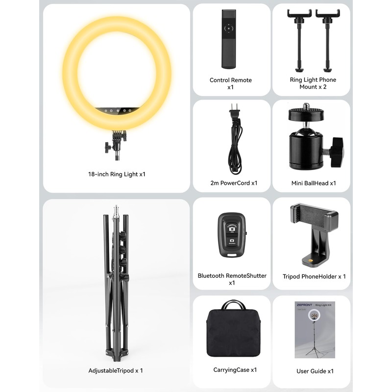 18 Inch Ring Light with 70'' Tripod Stand, Touch Control,
