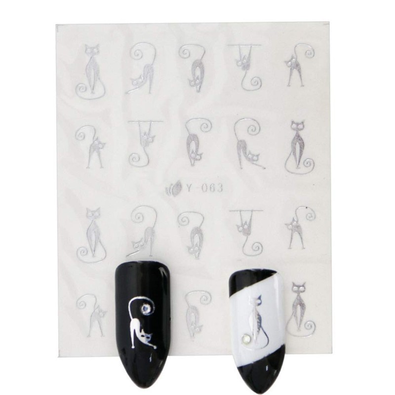 Set of 30 Gold & Silver Feather Nail Stickers Water