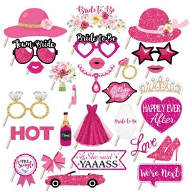 Elevizzle 28pcs Wedding Photo Booth Props, Pink Bride to Be Selfie Props, Future Mrs Party Decorations,Bridal Shower,Bachelorette,Hen Party Accessories