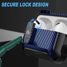 Wonjury Airpods Pro Case Cover for Men Lock with Cleaner kit, Military Armor Series Full-Body AirPod Pro Case with Keychain Cool Air Pod Pro Shockproof Protective Case for AirPods Pro 2019, Black/Blue