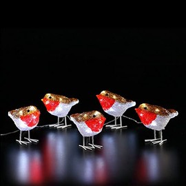 Noma Acrylic Robins Light String : Flock of 5 : Plug in : 13cm : 40 LED : 6920322