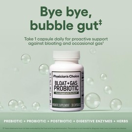Physician's Choice Bloat & Gas Probiotic – Daily Digestive Support with Lactase, Enzymes, Prebiotics, Postbiotics & Herbal Blend for Gas & Bloating Relief
