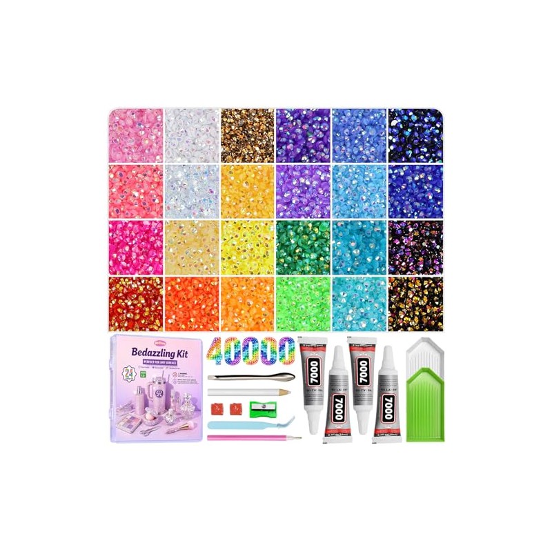40,000 Pcs Multicolor Flatback Rhinestones Bedazzling Kit