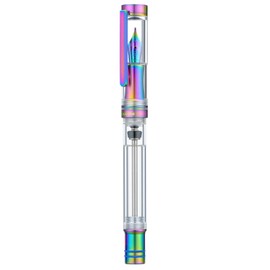 Asvine V200 Titanium Fountain Pen Vacuum Filling, Rainbow Bock Extra Fine Nib Clear Demonstrator Acrylic with Pen Case and Wrench