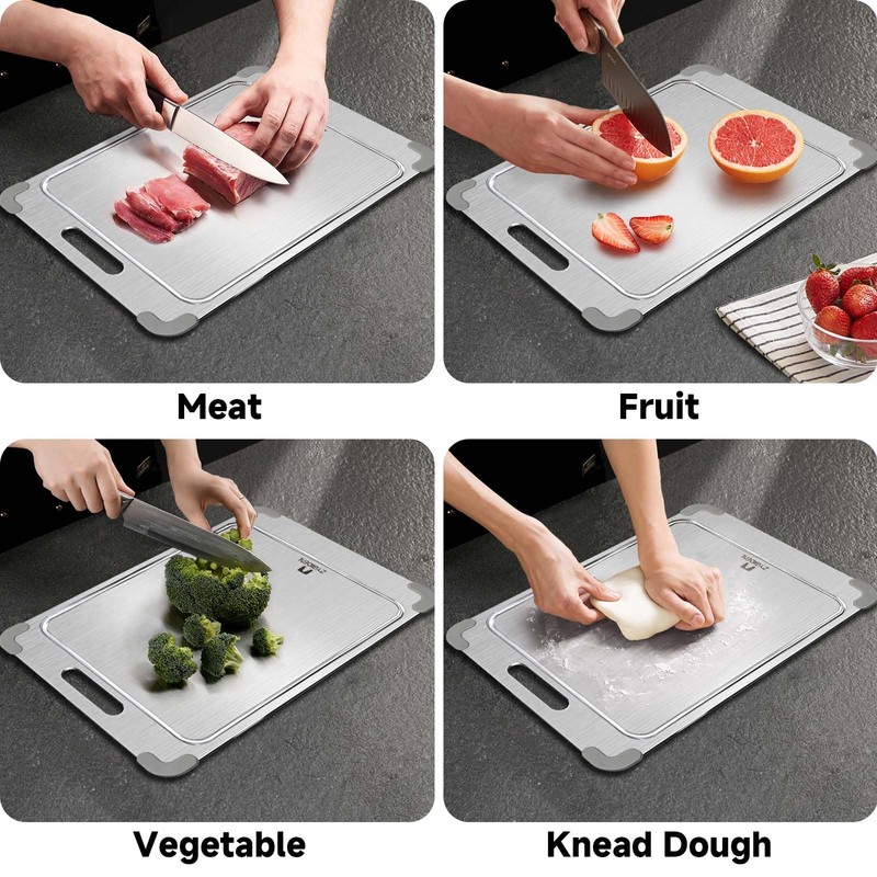 ZYBIDEAL 3Pcs 100% Pure Titanium Cutting Board with Grooves, Update