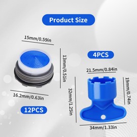 Wasserhahn-Belüftereinsatz mit 4 Demontageschlüsseln, 21,2 mm Wasserhahnbelüfter, Ersatz für Küche, Badezimmer, Wasserhahn, 12 Stück