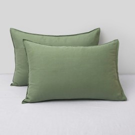 CHUFFED Linen Pillowcases 2 Pack 100% Linen Standard Pillow Cases, Breathable and Cooling Washed Pillowshams with Zipper Closure, 20x30 Inches,Saga Green