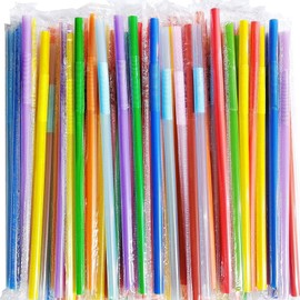 Plastic Straws, 100 Pcs Straws, Plastic Straws Individually Wrapped, Colorful Flexible Bendy Straws for Drinks, 10" x 0.23"