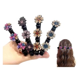 Naisfei 4 Pcs Braided Hair Clip,Sparkling Crystal Stone Braided Hair Clips,Satin Fabric Hair Bands with Rhinestone and Pearl,Sparkling Crystal Stone Braided Hair Clips for Women
