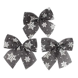 DARO DEKO Jute Bow M in Grey with Snowflakes - Pack of 3
