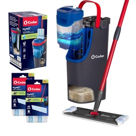 O-Cedar H2prO Flat Mop System with 2 Mop Head Refills | Quick Cleaning Tool | Clean with Clean Water | Machine Washable Reusable Microfiber Mop Pad | Safe on Wood Floors, Vinyl,Tile, Baseboards, Walls