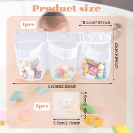GWAWG Bath Toy Storage Net, Bath Tidy Storage, Bath Toy Net with 5 Hooks, Mesh Baby Bath Toy Holder Bag, Bath Toy Organiser with 3 Horizontal Large Openings for Accessing and Sorting Toys