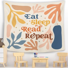 MNASAIOO Boho Reading Classroom Wall Tapestry Hanging, Eat Sleep Read Repeat Banner Tapestries, Floral Bookish Reader Wall Decor for Kids Book Lovers School Library Reading Nook Corner Dorm 50x60in