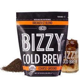 Bizzy Organic Cold Brew Coffee | Breakfast Blend | Coarse Ground Coffee | Medium-Light Roast | Micro Sifted | Specialty Grade | 100% Arabica | 2 LB