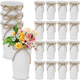 Ziliny 20 Pack 4.3 Inch Galvanized Metal Flower Vases Bulk Small Floral Flower Bucket Rustic Vintage Farmhouse Vases for Centerpiece Country Wedding Party Decor Western Home Table(White)